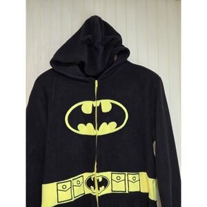 Batman Hooded Pajamas Youth Small 4-6 Black Yellow Fleece Onepiece Zip DC Comics